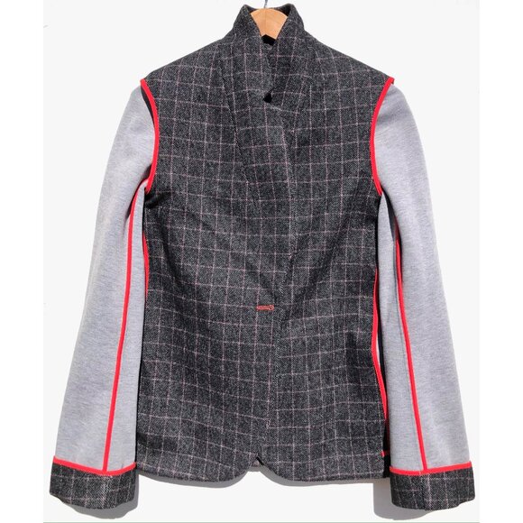 Zadig & Voltaire blazer jacket women size 38 wool blend windowpane plaid black - Picture 7 of 10